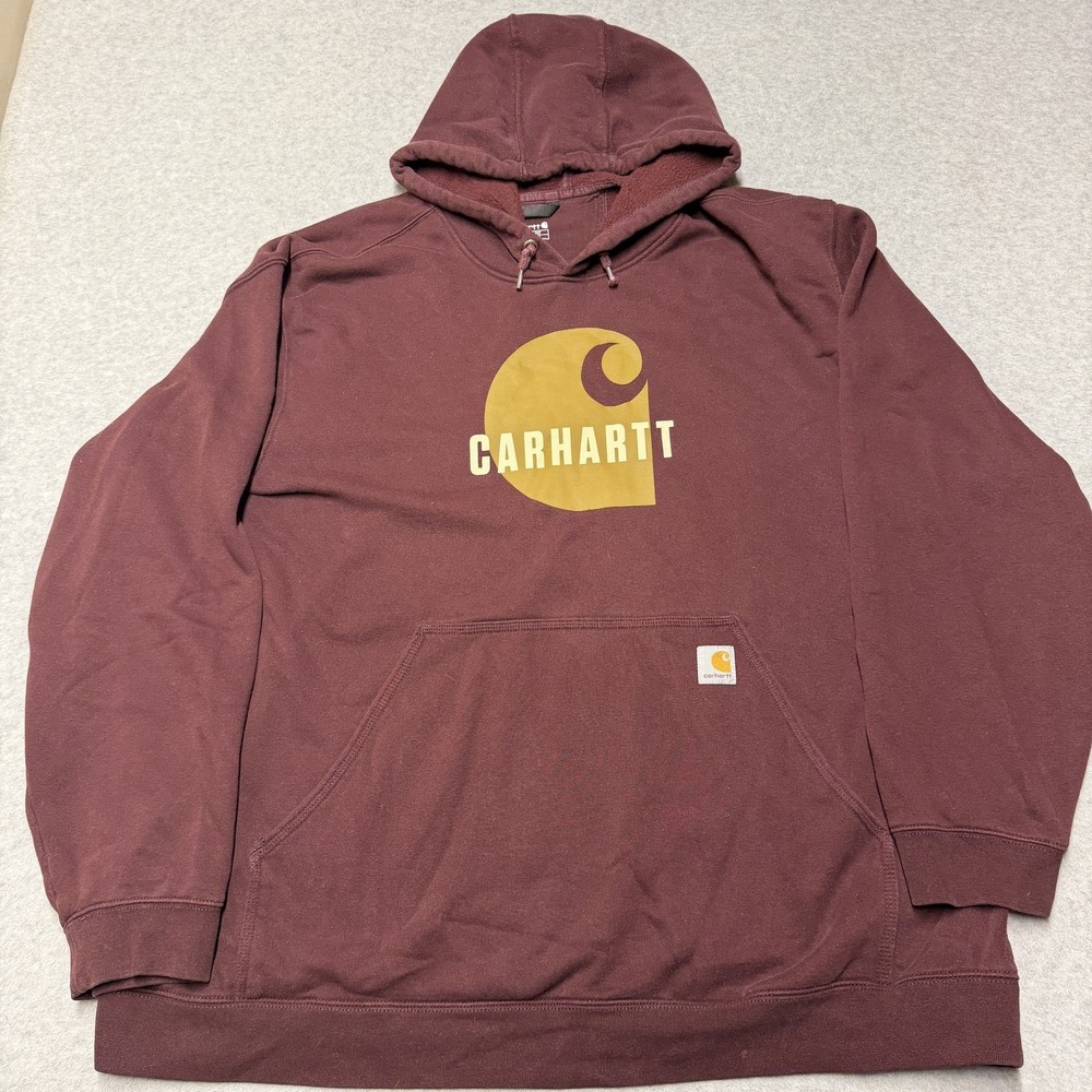 Carhartt Hoodie Mens 3XL Red Loose Fit Fleece Pullover Logo Workwear Sweatshirt